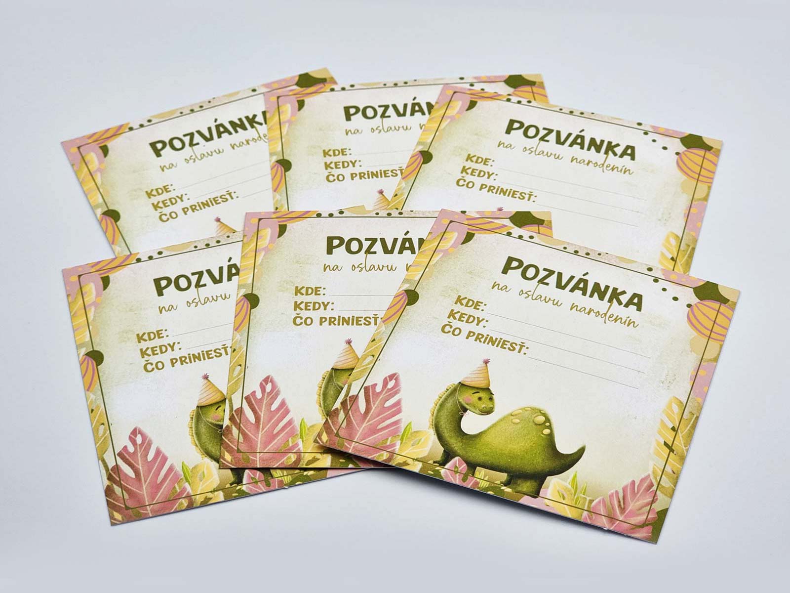 Dětské pozvánky na narozeninovou oslavu - Dinosaurus (6ks)
