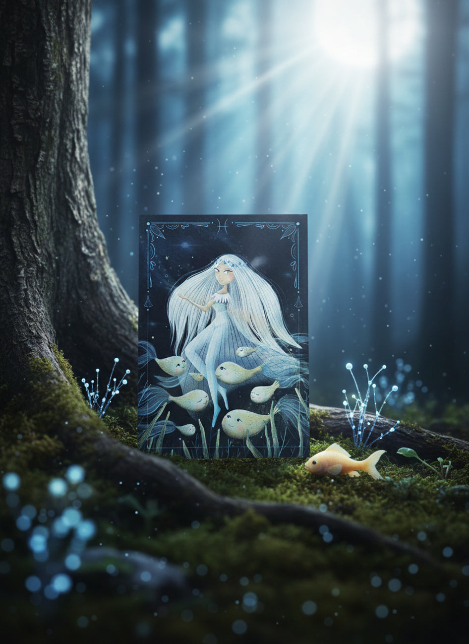 Autorská ilustrace narozeninové přání - Znamení ryby
