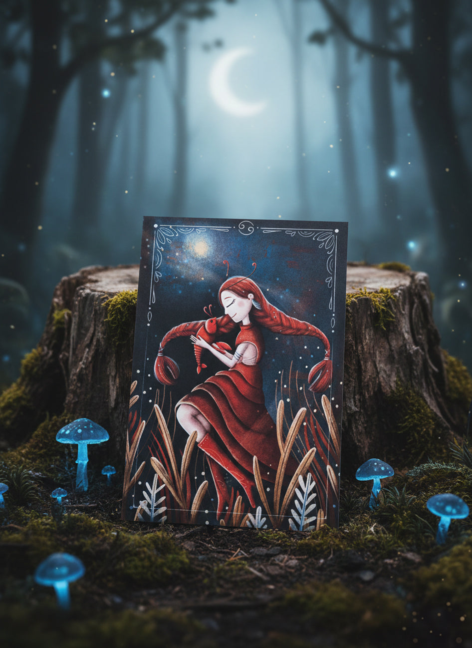Autorská ilustrace narozeninové přání - Znamení rak