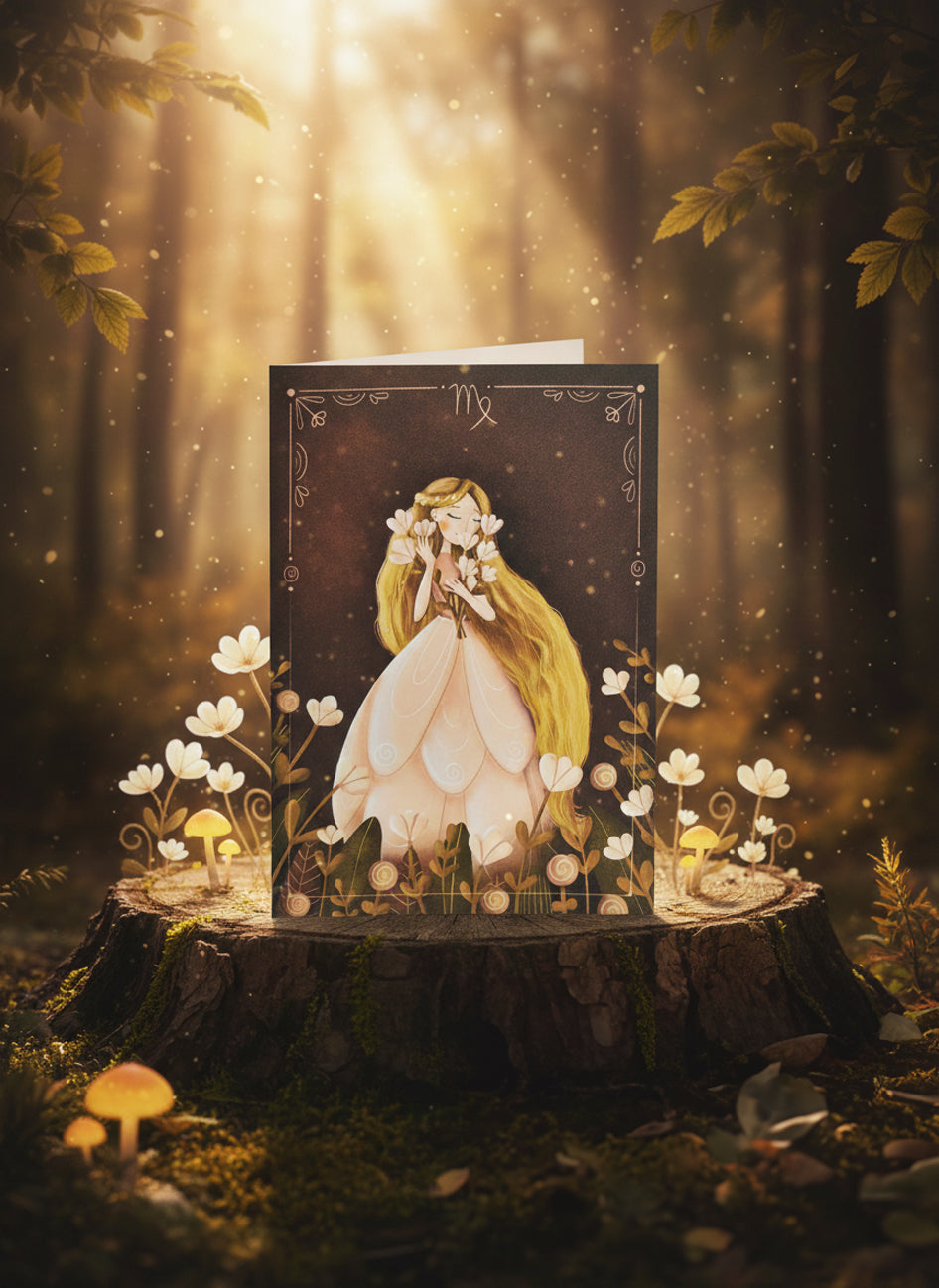 Autorská ilustrace narozeninové přání - Panna