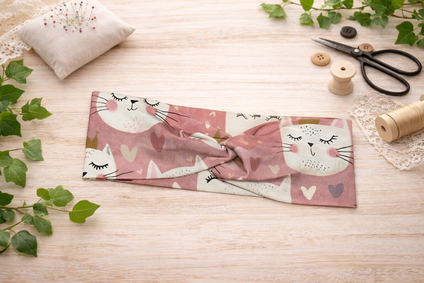 Dětská křížená čelenka - Kočičky