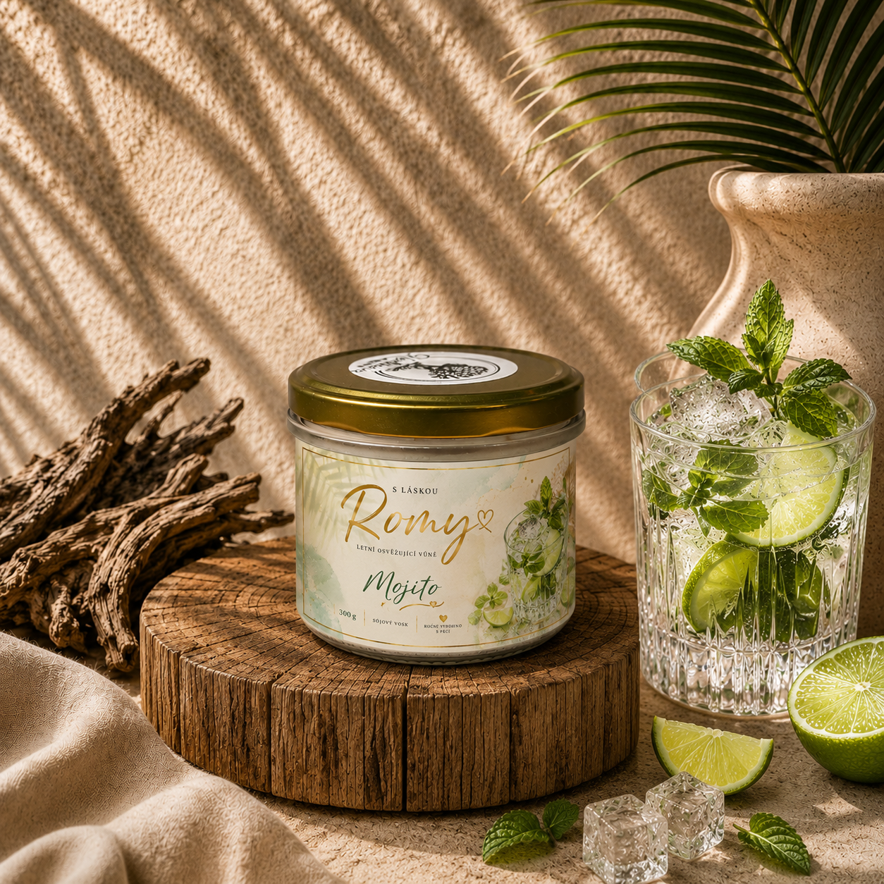Vonná svíčka ve skle - Letní vůně mojito (+ 3ks čajovek)