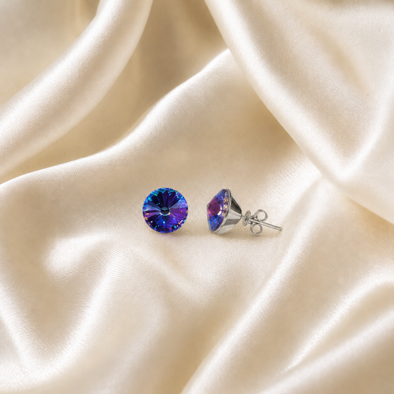 Puzetové náušnice Swarovski Rivoli - Modrá AB