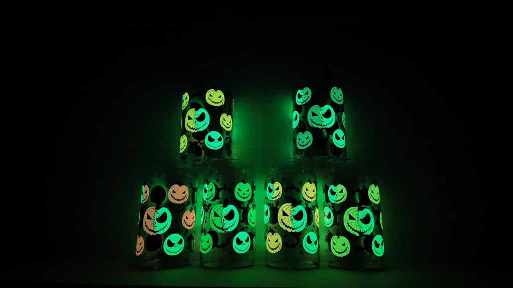 Halloweenská svítící sklenička - Zelené dýně