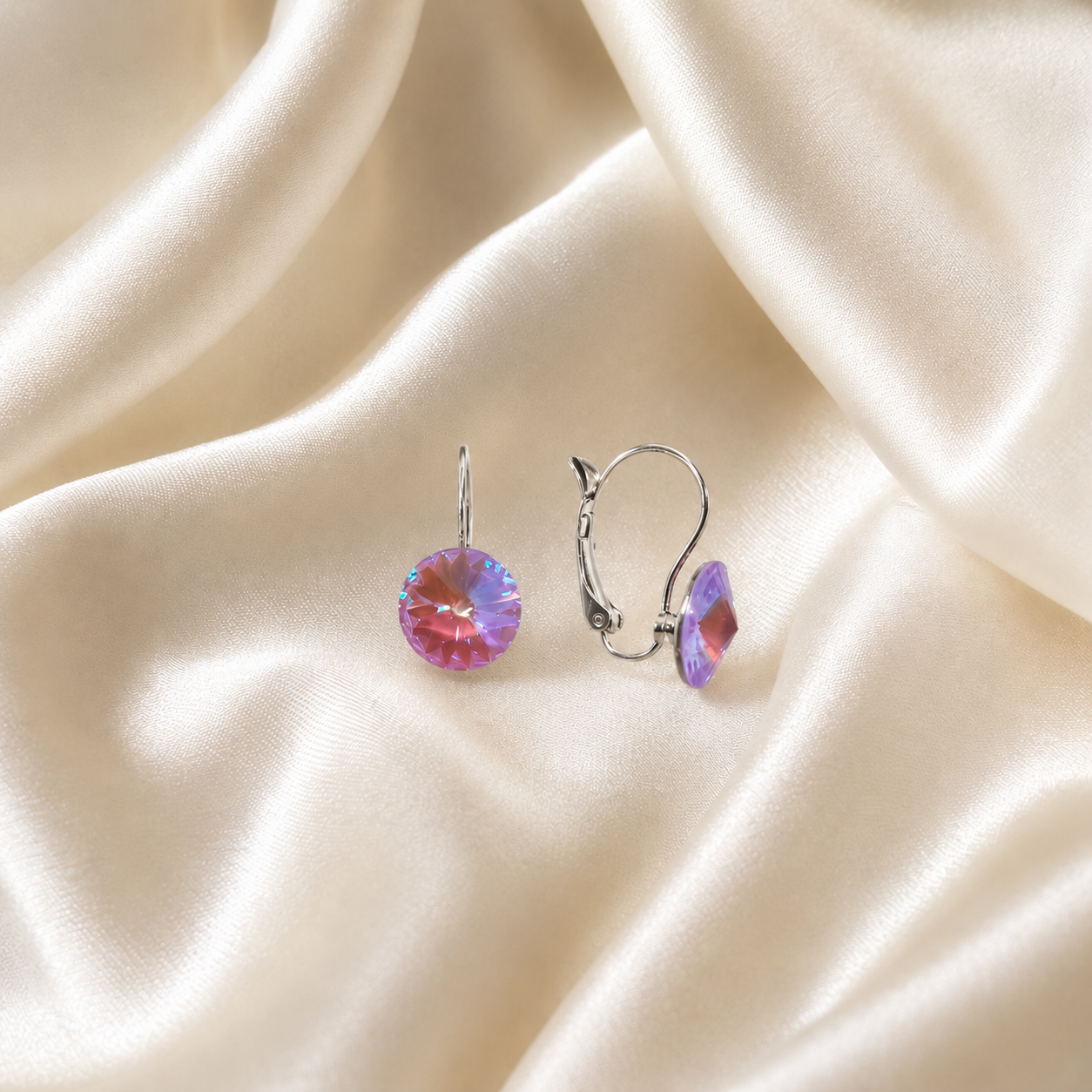 Postříbřené náušnice Swarovski Rivoli - Soft Rosé