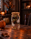 Halloweenská sklenička - Duch se zelenou květinou