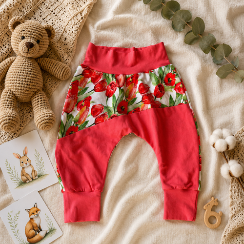 Bavlněné tepláčky - Tulipány (různé velikosti)